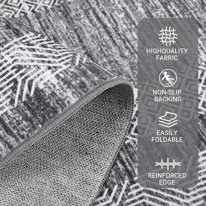 GarveeHome Modern 3x5 Neutral Area Rug Washable Non-Slip Low-Pile Indoor Rugs for Entryway Solid Blue Modern Minimalism Carpet for Bedroom Living Room Kitchen Bathroom Door Mat Grey