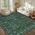 3x5 Area Rugs Living Room Rug: Washable Vintage Distressed Floral Rug No Slip Stain Resistant Soft Carpet Indoor Large Carpets for Bedroom Dining Room Farmhouse Nursery Home Office Deep Green