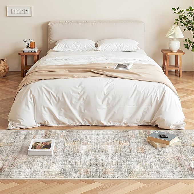 Washable Runner Rugs for Bedroom - 2x6 Runner Rug Non Slip, Ultra-Thin Entryway Runner, Soft Abstract Kitchen Runner for Hallway, Laundry, Bathroom, Indoor Door Mat(2'x6', Grey/Rust)