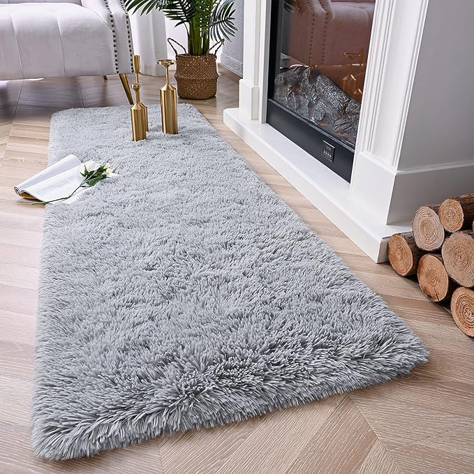 Chicrug Soft Runner Rugs for Bedroom Living Room Plush Fluffy Rug 2x7 Feet, Shag Furry Area Rug Carpet Non Shedding for Nursery Children Kids Girls Room Home Decorative, Grey