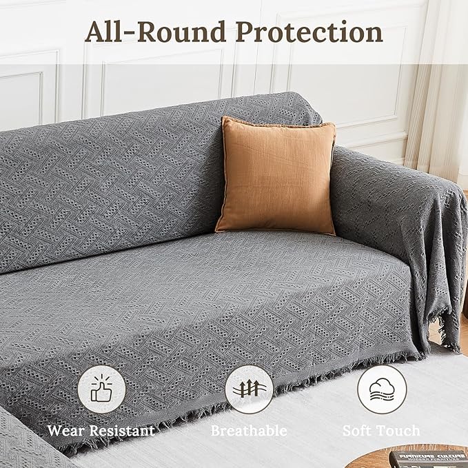 HOMERILLA Sectional Couch Covers for Sectional Sofa L Shaped Sofa Cover Blanket 2 Pieces L Shape Furniture Protector for Pets Dogs (Dark Grey, XXX-Large)