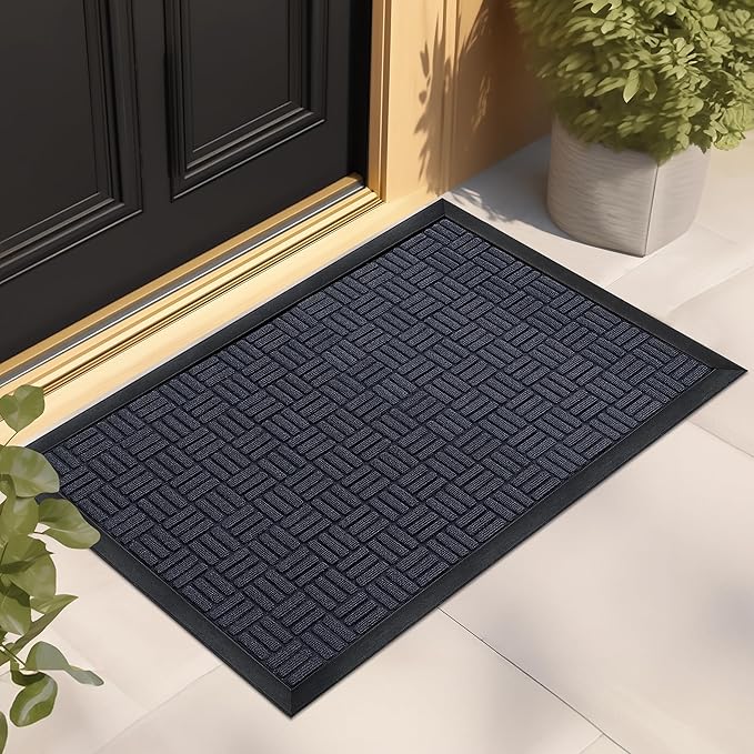 Mibao Front Door Mat, Heavy Duty Durable Welcome Mat for Outdoor Indoor, Dirt Trapper Waterproof Super Absorbent Door Mat for Entryway Outside Patio Porch,73" x 46", Navy