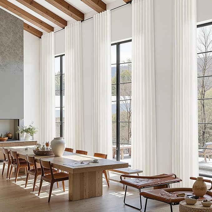 Ivory White Linen Curtains for Living Room 126 Inches Long Light Filtering Semi Sheer Curtain Back Tab Neutral Modern Farmhouse Decor Drapes Floor to Ceiling High Window for Bedroom 52x126, 2 Panels