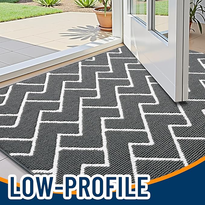 OLANLY Front Door Mat, Non-Slip Rubber Backing, Dirt Resistant and Absorbent, Washable, Easy to Clean Low-Profile Indoor Doormat for Back Door, Entryway, Inside Entrance, 48x32, Charcoal