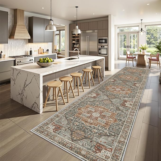 Kitchen Runner Rug Non Slip Washable 2.5x10, Soft Ultra-Thin Entryway Rug Runners for Hallways, Carpet Runner for Living Room,Kitchen, Laundry, Bathroom(Grey/Brown/Tan,2.5'x10')