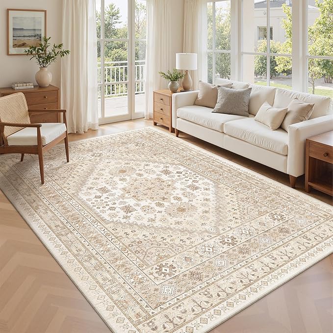 zesthome 6x9 Area Rug, Super Soft Washable Rugs for Living Room, Non-Slip Stain Resistant Vintage Rugs, Ultra-Thin Large Area Rugs
