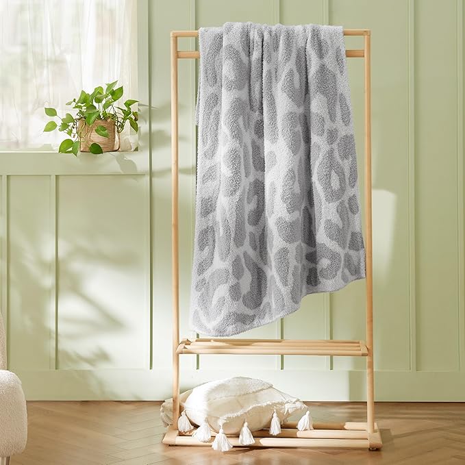 Bedsure Leopard Throw Blanket for Couch, Knit Fall Blanket - Super Soft, Cozy & Warm, GentleSoft, Breathable & Lightweight for Bed & Sofa, Grey, 50x60 Inches