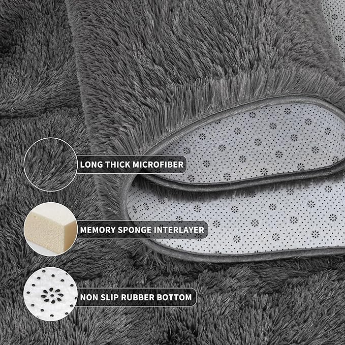 Tepook Soft Fluffy Rugs for Bedroom, 4x6 Area Rug for Living Room, Modern Shaggy Room Rug for Kids Boys Girls, Plush Throw Rugs Indoor Nursery Home Decor Rug with Non-Slip Bottom, Dark Grey