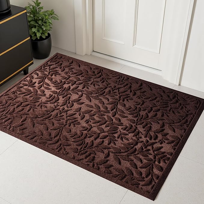 Coffee Brown Leaves Outdoor Indoor Entrance Door mat, Absorbent Durable Heavy Duty Welcome Front Door Mat,Thick Natural Rubber Back,Easy Clean Entryway Mat 47x32 Inch, Low Profile