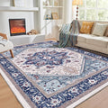OPPODREAM Soft Area Rugs 9x12 Living Room, Washable Rugs 9x12 with Non Slip Backing, Faux Cashmere Low-Pile 9 x 12 Carpet, Navy Blue & Red & Cream