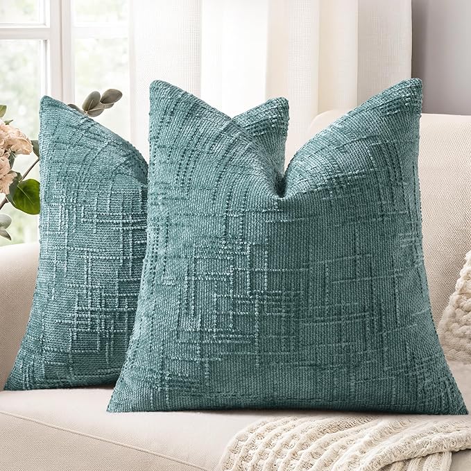 decorUhome Summer Teal Chenille Euro Sham Throw Pillow Covers 22x22 Set of 2 Textured Soft Cozy Slubby Couch Pillow Covers Modern Farmhouse Boho Decorative Pillow Cases for Bed Sofa Living Room