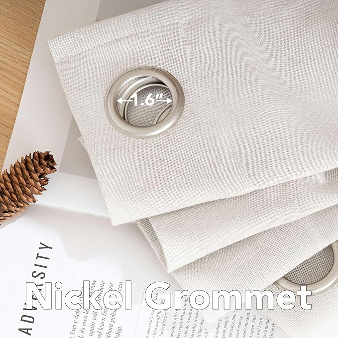 H.VERSAILTEX 2 Pack Ultra Luxurious High Woven Linen Elegant Curtains Grommet Semi Sheer Curtain Panels Light Filtering Privacy Panels Drapes, Nickel Grommet, Extra Long 52x108-Inch, Heathered Natural