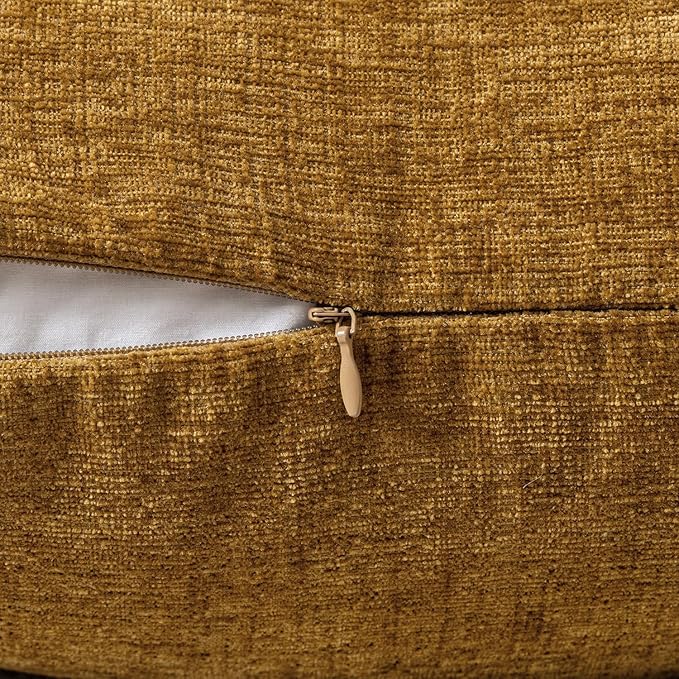 MIULEE Pack of 2 Couch Throw Pillow Covers 18x18 Inch Soft Mustard Chenille Pillow Covers for Sofa Living Room Solid Dyed Pillow Cases