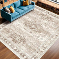 Washable Neutral Farmhouse Living Room Rug, 6x9 Area Rugs for Bedroom, Dining Room Under Table Carpet, Kids Room, Large Boho Vintage Non-Slip Floral Rugs Low Pile Stain Resistant (6x9 Beige/Latte)