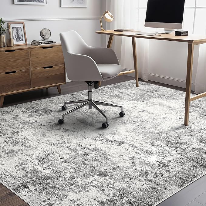 UERMEI 5x7 Area Rug Living Room Rugs - Washable Neutral Modern Abstract Soft Thin Large Rug Indoor Floor No Slip Rug Carpet for Bedroom Under Dining Table Home Office Decor - Grey