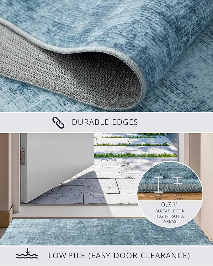 Latte&Fog 8x10 Area Rugs for Living Room, Large Blue Modern Abstract Washable Rug, Boho Non Slip Low Pile Carpet for Indoor Bedroom Dining Room, Office, Dorm, Classroom, Farmhouse and Kids Room - Blue