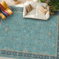 Boho Teal 7x9 Soft Rugs for Living Room, Washable Turquoise Rug for Bedroom Under Bed, Vintage Non Slip Floral Dining Room Carpet, Low Pile Soft Fade Resistant