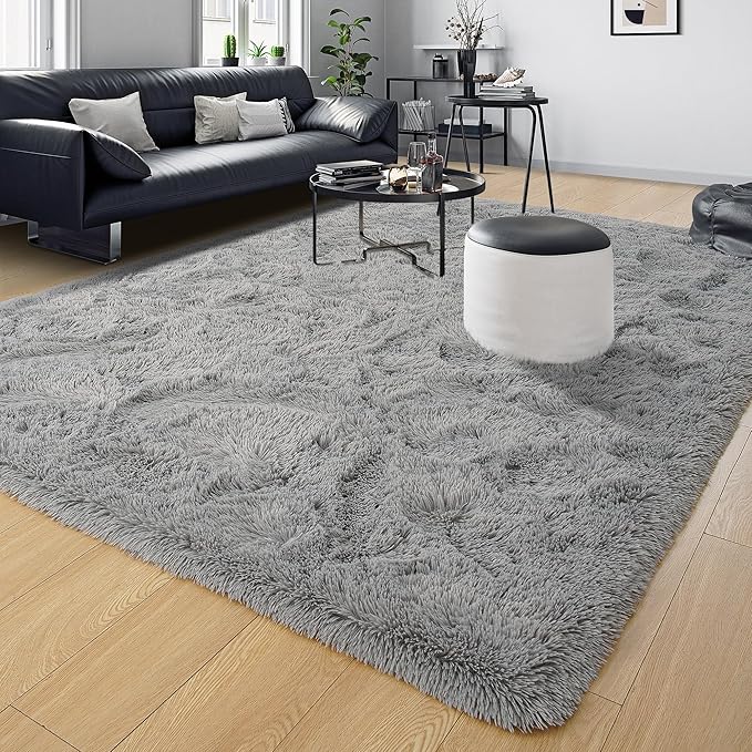 Tepook Super Soft Fluffy Rug for Bedroom, Modern Shaggy Fuzzy Kids Rugs for Living Room, Plush Indoor Nursery Home Decor Dorm Carpet with Non-Slip Bottom, Grey, 4 X 6 Feet