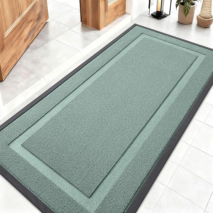 OLANLY Front Door Mat Indoor Outdoor Entrance, Waterproof All-Season, All-Weather Doormat, Sturdy Natural Rubber, Low Profile, Easy Clean Patio Porch Entryway Mat, 47x23, Grayish Green