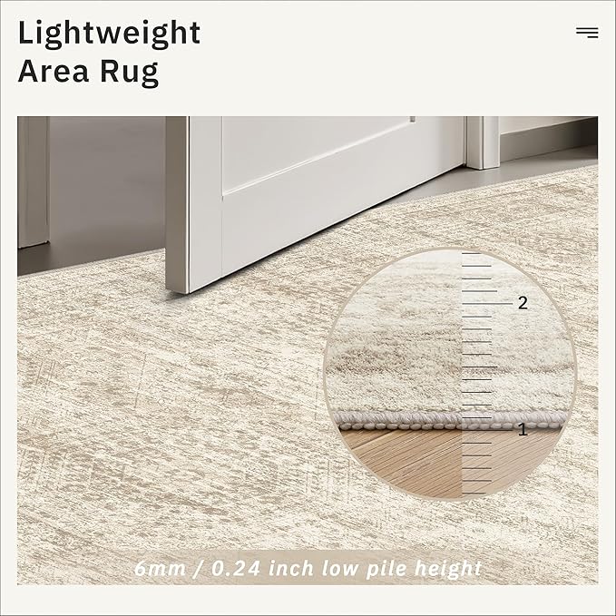 5x5 Beige Round Rug 5ft Living Room Circle Rug Vintage Round Area Rug Non Slip Indoor Carpet for Entryway Dining Room Bedroom