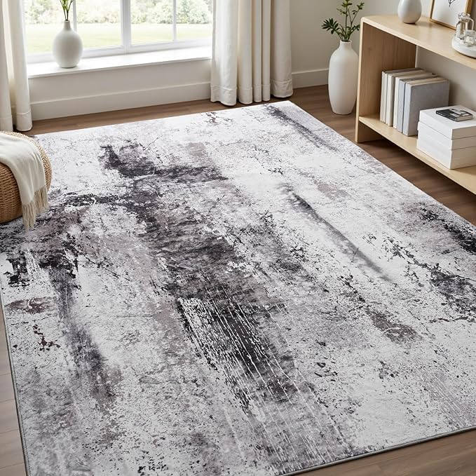 Toneed Abstract Area Rug Modern Washable Rug Soft Non Slip Rug Low Pile for Bedroom Living Room Dining Room Coffee Brown 7x10 Feet