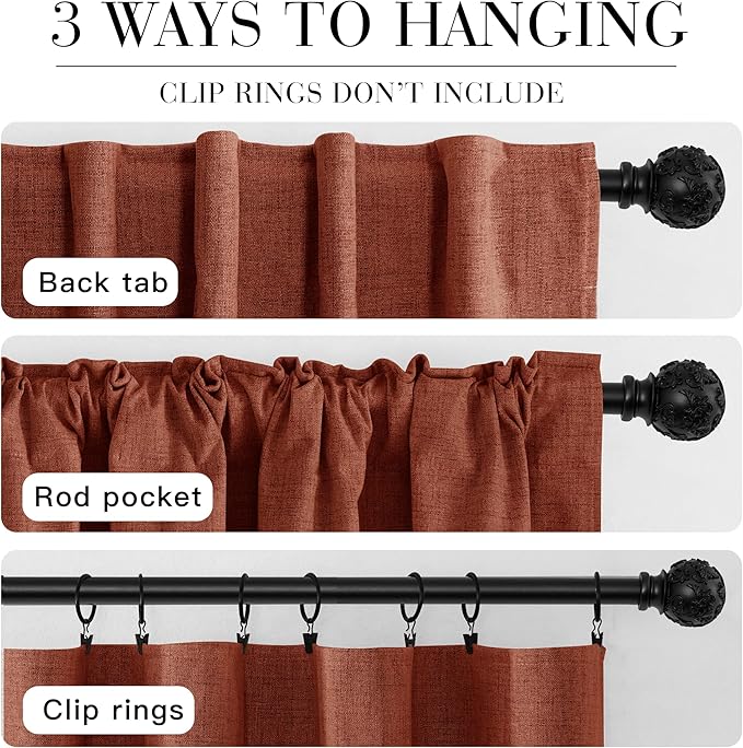 RYB HOME 100% Blackout Linen Textured Curtains 90 inches Long, Insulating Privacy Energy Saving for Bedroom Living Room Window Office Theater Dining Nursery, W 52 x L 90 in, Terracotta, 2 Panels