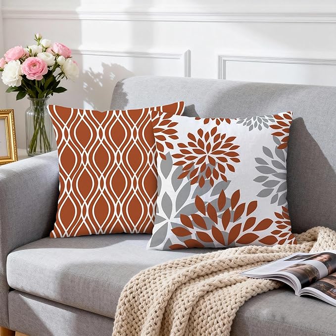 Hexagram Geometric Burnt Orange Pillow Covers 16x16 Set of 4, Decorative Outdoor Boho Modern Throw Pillow Covers, Home Sweet Home Farmhouse Cushion Case for Couch Sofa Bedroom Indoor Decor(No Insert)