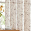 jinchan Floral Linen Curtains for Living Room 96 Inch Length Brown Flower Curtain Rod Pocket Back Tab Farmhouse Curtains with Printed Floral Bedroom Window Curtain Set, 2 Panels Brown
