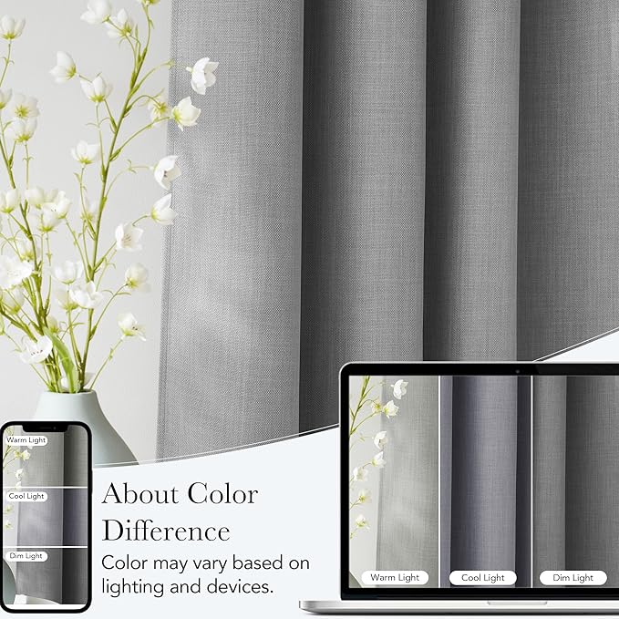 NICETOWN Short Faux Linen Light Grey Blackout Curtains 63 inches Long for Kitchen - Privacy Panels for Living Room Bedroom, Modern Farmhouse Style Easy Care Grommet Top, 2 Panels, W42 by L63