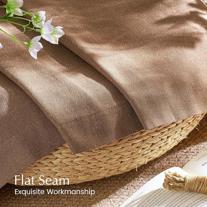 NICETOWN Gold Brown Linen Curtains for Kitchen, Thick Flax Small Window Treatments Semi Sheer Privacy Assured with Light Through for Cafe/Bathroom, W55 x L84, 2 Panels