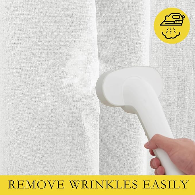 NICETOWN 100% Absolutely Blackout Linen Curtains with Thermal Insulated Liner, Greyish White, 42" Wide, 54" Length Energy Saving Curtains for Dining Room 2 Panels Set, Vertical Blinds