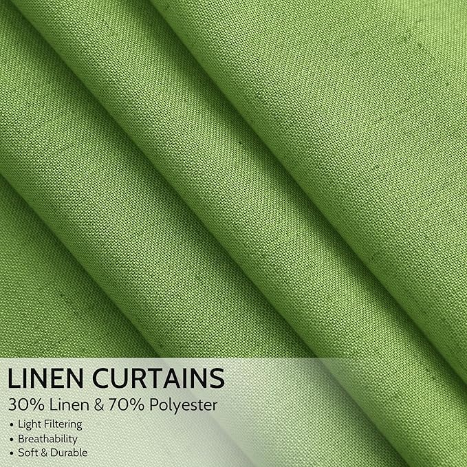 Extra Long Curtain Lime Green Morden Linen Blend Light Filtering Back Tab Curtains for Long Winodws 120 Inches Length, Semi Sheer Privacy Drapes for Living Room, 52x120 inch, 2 Panels