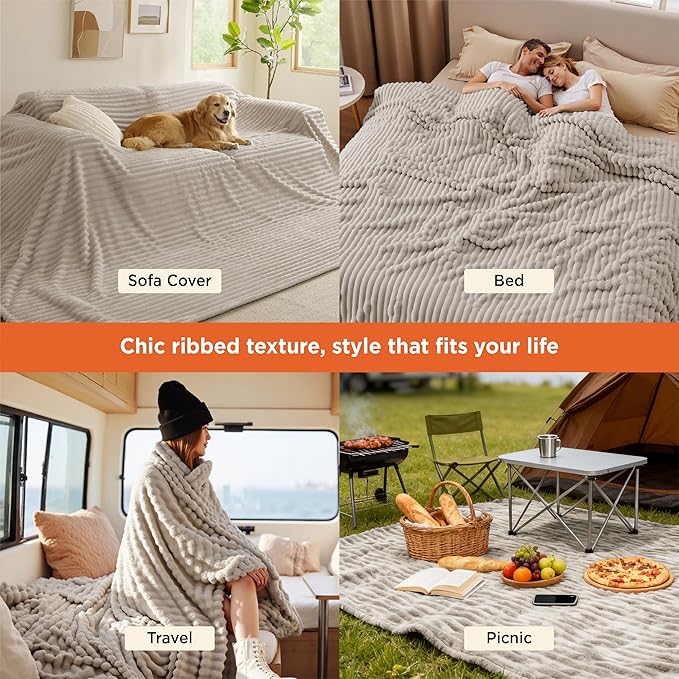 Bedsure GentleSoft Large Fleece Blanket for Bed - Cozy Soft Throw Blankets for Women, Cute Large Throws for Girls, Beige, 120x120 Inches