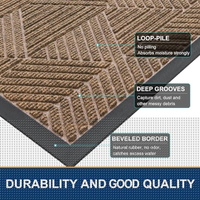 Smiry Half Circle Front Door Mat Outside Entrance, Heavy Duty Sturdy Natural Rubber Doormat, Trap Dirt and Moisture, Low Profile Mats for Indoor Outdoor Entry, Irregular Triangle (35x23, Coffee)