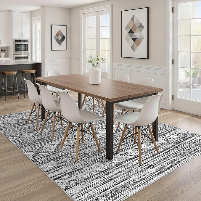 Nakagishi Bedroom Rug Area Rugs 4x6: Washable Boho Neutral Farmhouse Stain Resistant Moroccan Non-Slip Throw Carpet for Women Modern Home Enthusiast Aged 25-40 - Entryway Kitchen Bedside - Black White