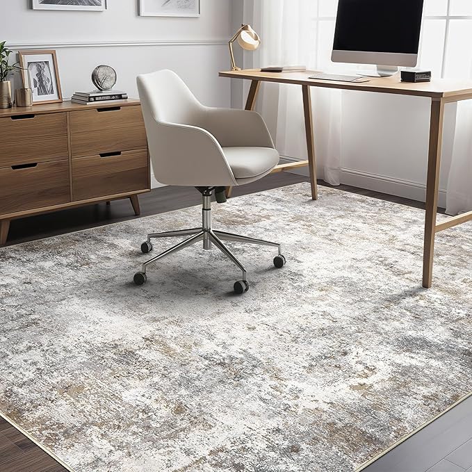 UERMEI 5x8 Area Rug Living Room Rugs - Washable Neutral Modern Abstract Soft Thin Large Rug Indoor Floor No Slip Rug Carpet for Bedroom Under Dining Table Home Office Decor - Brown Grey