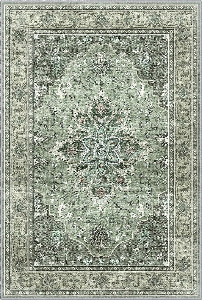 Area Rugs 2'x7' Runner Rug Non Slip Washable for Kitchen Hallway Bedroom Beside Laundry Room Bathroom Rug, Floor Carpet, Dark Green Gray
