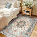 RELEANY Area Rugs 3'x5' Washable Non-Slip, Floral Vintage Distress Print Pattern Medallion Carpet for Living Room Bedroom Dining Room, Beige Navy Blue Orange Colorful