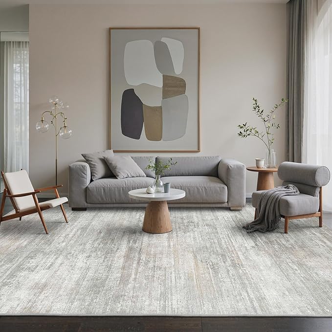 Area Rugs 3x5 for Living Room Bedroom, Modern Abstract Machine Washable Rug, Soft Low Pile Floor Carpet with Non Slip Backing for Entryway, Light Grey/Beige