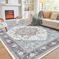 OPPODREAM Soft 6x9 Area Rugs, Washable Rug 6x9 with Non Slip Backing, Faux Cashmere Low-Pile 6 x 9 Carpet, Grey & Teal & Yellow