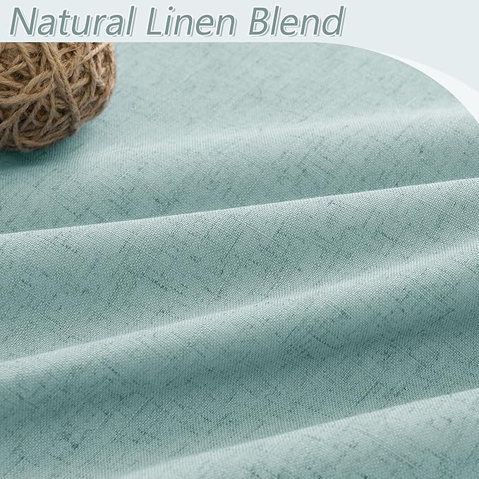 Guken 100% Blackout Linen Curtains 63 Inch Length 2 Panels Set for Living Room Bedroom Back Tab Thermal Insulated Black Out Linen Drapes Room Darkening Window Curtains,Light Blue