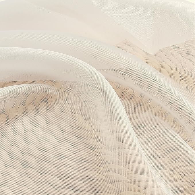 Chyhomenyc Cream Sheer Curtains 96 Inches Long - Light Filtering Solid Voile Window Panel Drapes for Bedroom, Elegant Soft Breathable Living Room Sheer Curtains, Each 42Wx96L Inch, 2 Panels