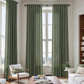 136 Inch Extra Long Curtain for Floor to Ceiling High Window Olive Green Linen Back Tab Curtains for Living Room Filtered and Breathable Semi Sheer Drapes Modern Farmhouse Boho Decor 52x136,2PCS
