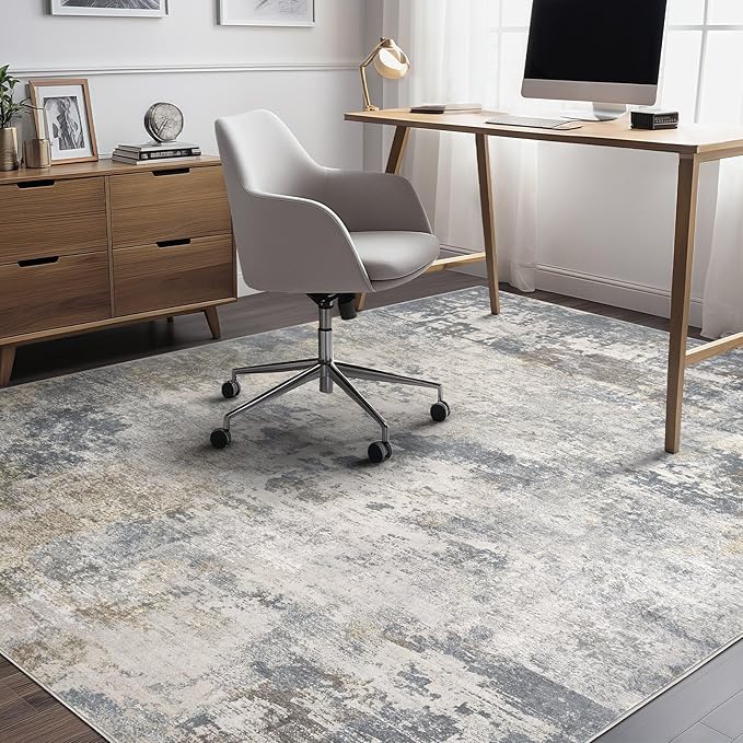UERMEI 6x9 Area Rug Living Room Rugs - Washable Neutral Modern Abstract Soft Thin Large Rug Indoor Floor No Slip Rug Carpet for Bedroom Under Dining Table Home Office Decor - Blue Grey