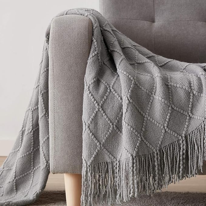 BOURINA Light Grey Throw Blanket 60x80 Inches Throw Textured Solid Soft Sofa Throw Couch Knitted Decorative Blanket