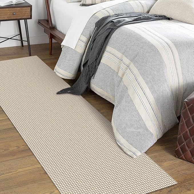 KOZYFLY Runners for Hallways 2x7 ft Washable Kitchen Runner Non Slip Rubber Backed Hall Runners Cotton Entryway Runner Rugs Floor Carpet for Indoor Backdoor Bedroom Kitchen, Ivory/Khaki