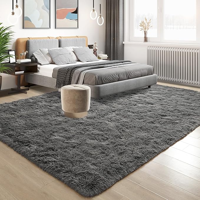 Tepook Soft Fluffy Rugs for Bedroom, 4x6 Area Rug for Living Room, Modern Shaggy Room Rug for Kids Boys Girls, Plush Throw Rugs Indoor Nursery Home Decor Rug with Non-Slip Bottom, Dark Grey