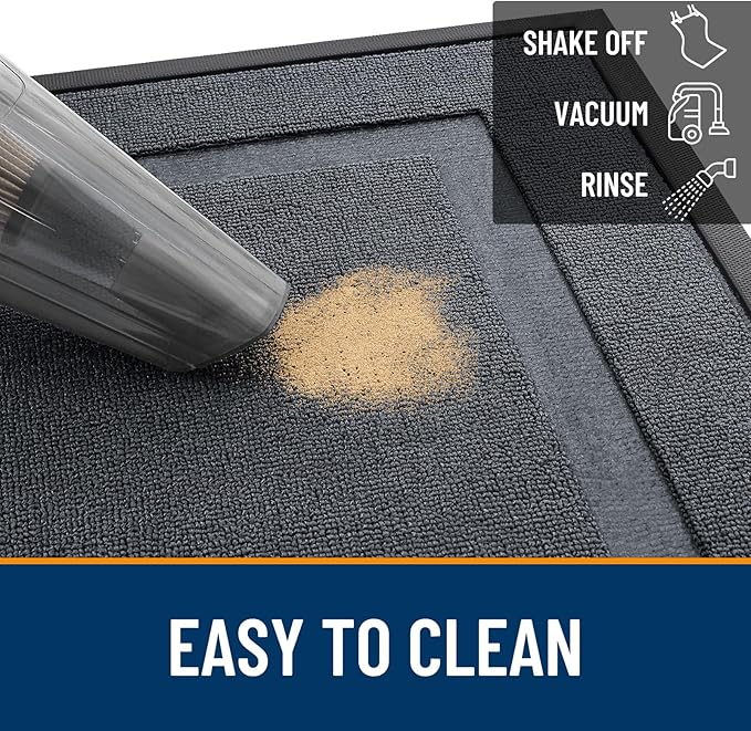 OLANLY Front Door Mat Indoor Outdoor Entrance, Waterproof All-Season, All-Weather Doormat, Sturdy Natural Rubber, Low Profile, Easy Clean Patio Porch Entryway Mat, 47x32, Charcoal Gray