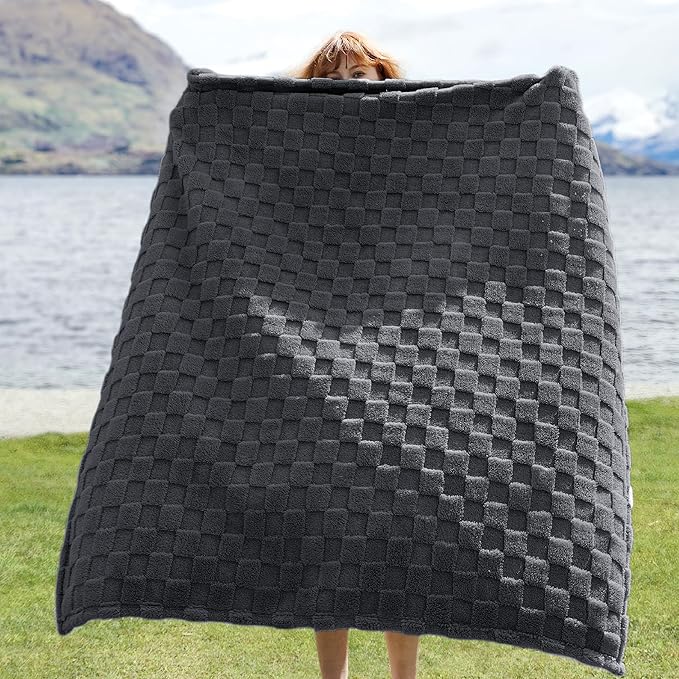 Bedsure GentleSoft Dark Grey Throw Blanket for Couch - Checkered Fleece Blankets Gifts for Kids Girls, Cute Soft Cozy Throw for Bedroom Home Decor Gifts, 50x60 Inches