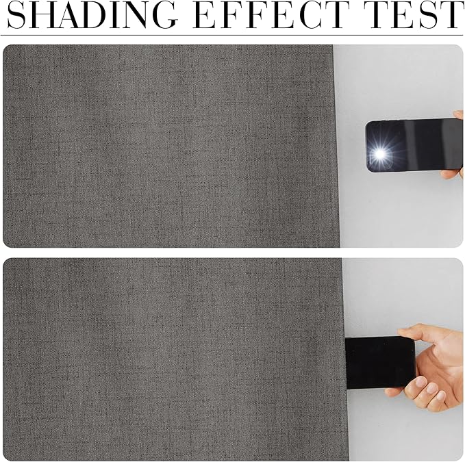 RYB HOME Grey 100% Blackout Short Curtains 52 Width 45 inch Length, Light Blocking & Thermal Insulated Curtains for Kitchen/Small Window/Bathroom/Basement, 2 Panels
